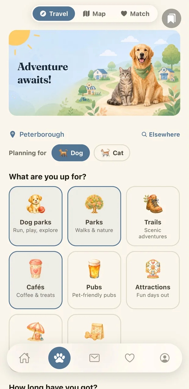 Travel screen — planned day out